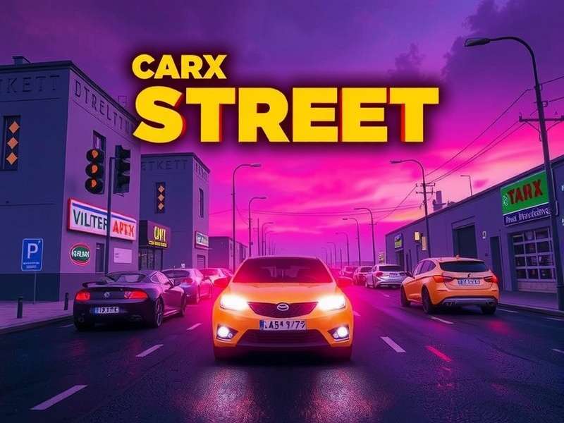 CarX Street Gameplay Screenshot mit detailreicher Stadt bei Nacht