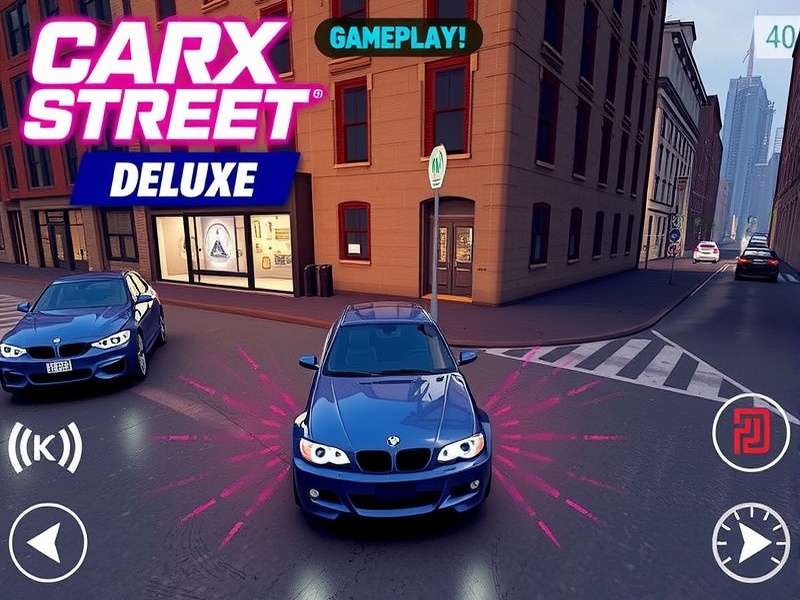 CarX Street Deluxe Edition gameplay screenshot showing a tuned Nissan Skyline racing at night
