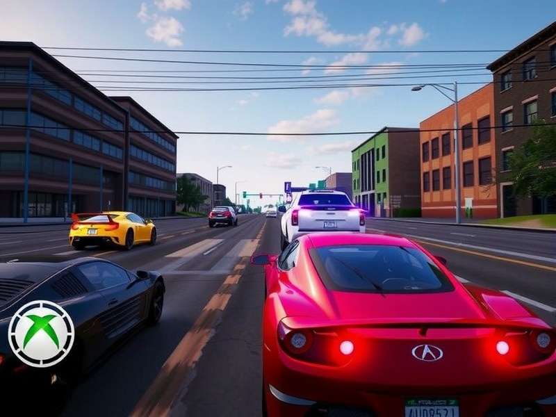 CarX Street Xbox Series X gameplay screenshot showing neon-lit city streets