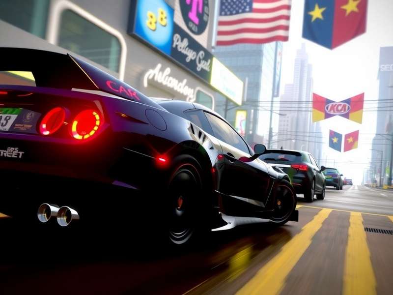 CarX Street PS5 Hellcat gameplay showing Dodge Charger SRT Hellcat Widebody drifting on Mumbai streets at night with neon reflections